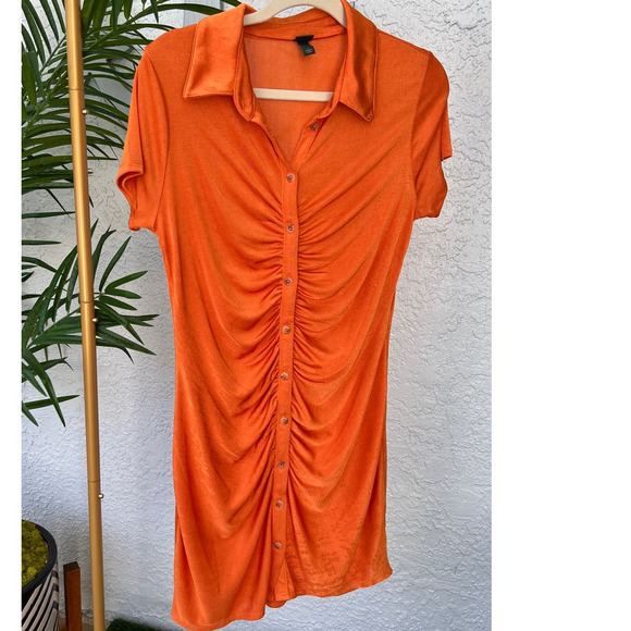 Wild Fable Burnt Orange Silky Flowing Dress Large Sz - Picture 5 of 11